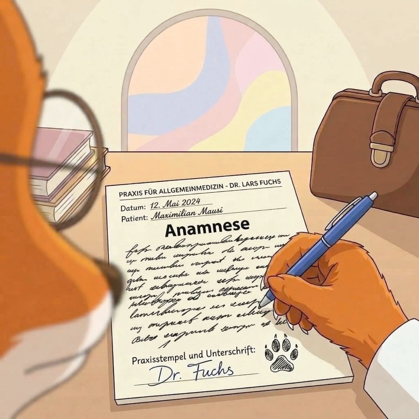 Dr. Fuchs schreibt eine Anamnese